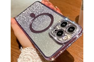 wahhle for iPhone 14 Magnetic Glitter Case, Luxury Plating Cute Bling Diamond Inlay Phone Cover Compatible with Magsafe for W