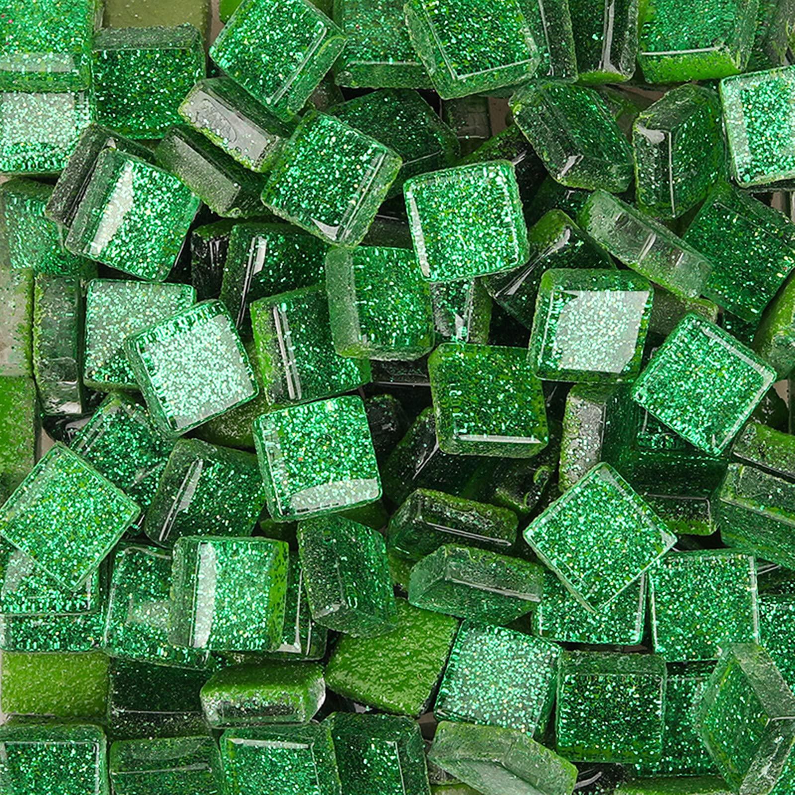 Glass Mosaic Tiles Square Glitter Crystal Mosaic Stones Glass Pieces for Art Craft Decoration 200g,1x1cm(Green)