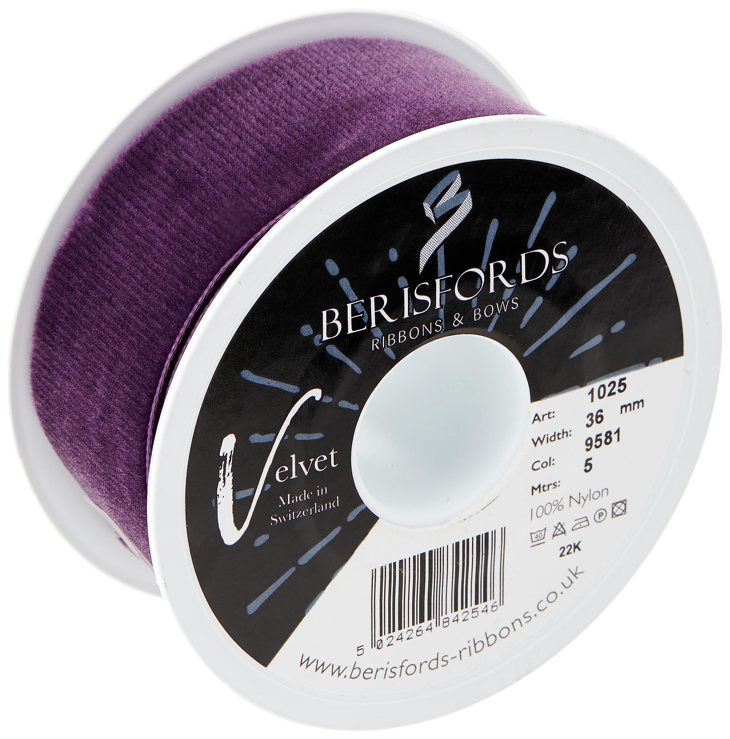 Berisfords Velvet Ribbon, Plum, 102 x 45 x 102 cm