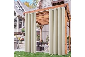 Deconovo Waterproof Outdoor Blackout Curtains for Patio 84 Inches Long - Solid Light Beige Grommet Blackout Curtains, Indoor Light Beige Blackout Curtains for Bedroom - 52x84 Inch, 2 Panels