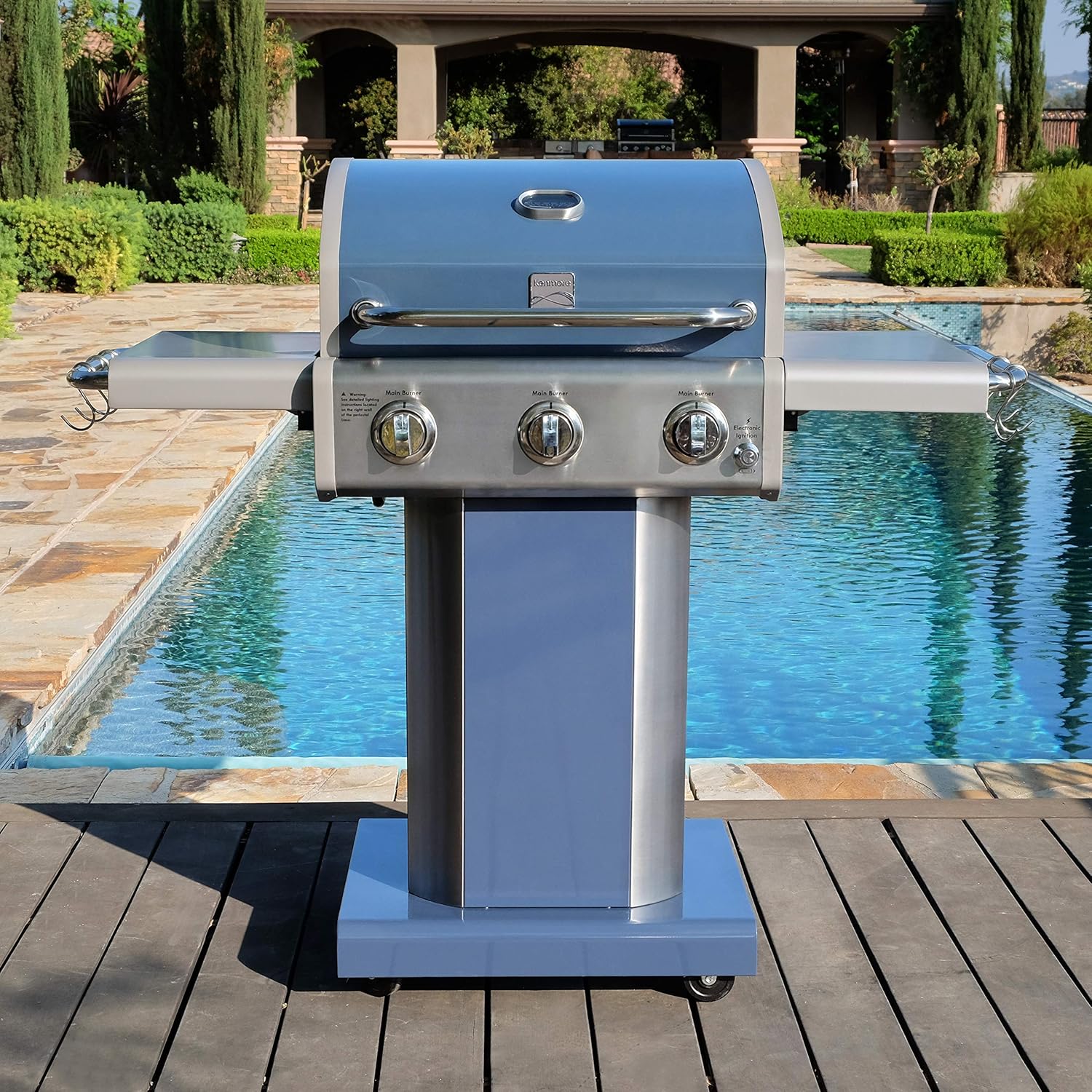 Kenmore PG-4030400LD-AZ-AM 3 Burner Outdoor Patio Gas BBQ Propane Grill, Azure: Garden & Outdoor