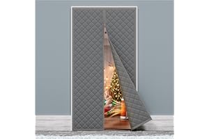 HADOR Magnetic Thermal Insulated Door Curtain Fit Door Size 36" x 80", Quilted Oxford Fabric Thicken Cotton Fill, Winter Cover Keep Cold Draft Out, Blanket Insulation for Front Patio Doors Gray