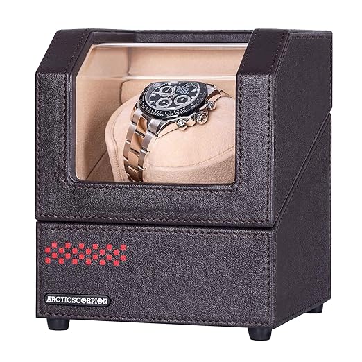 Automatic Single Watch Winder For Rolex In Wood Shell And Black Coffee Color Leather With 4 Rotation Mode Setting Adjustable Watch Pillow For Mens