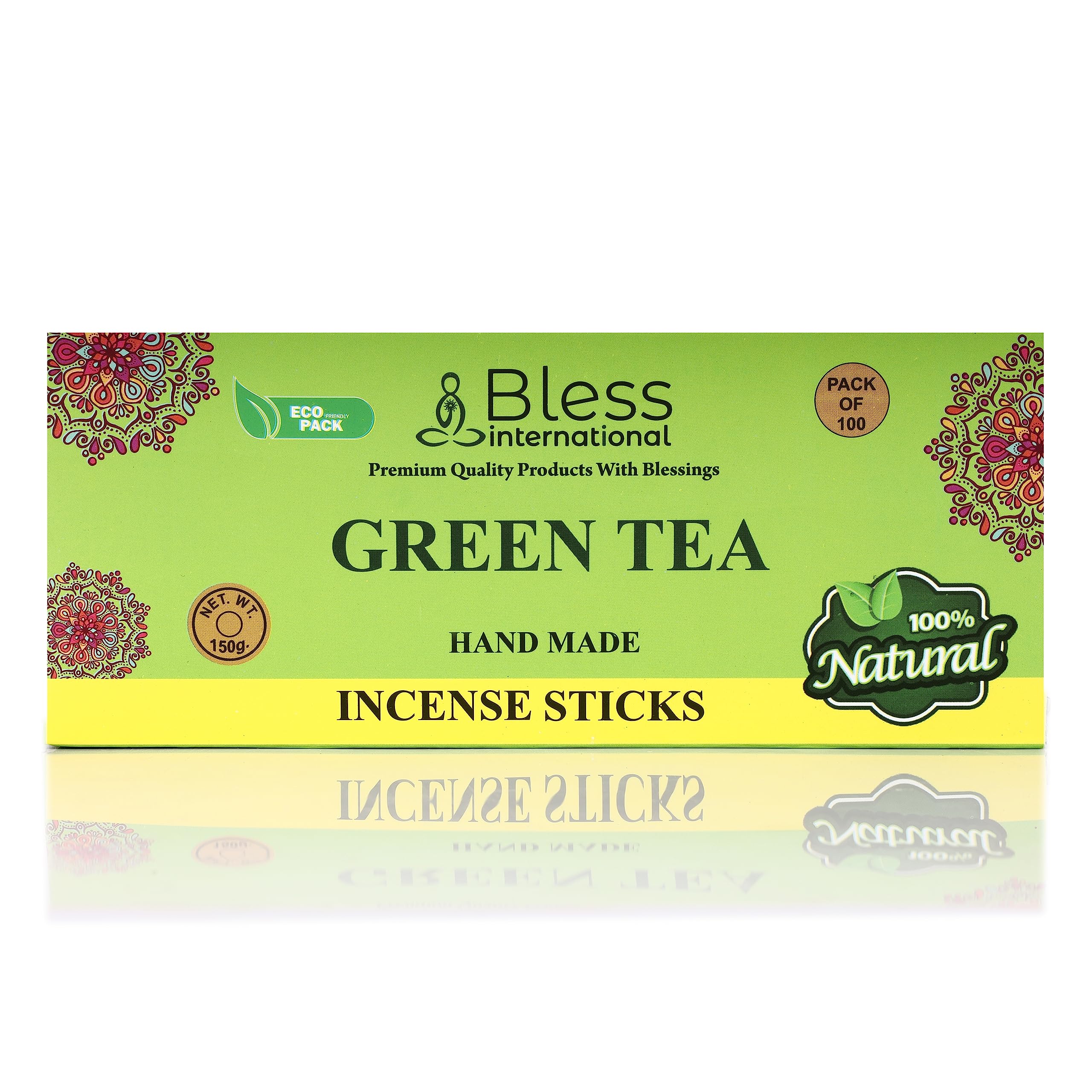 Bless-GREEN-TEA-Incense-Sticks 100%-Natural-Handmade-Hand-Dipped-Incense-Sticks Organic-Chemicals-Free For-Purification-Relaxation-Positivity-Yoga-Meditation The-Best-Woods-Scent (100 Sticks(150GM))