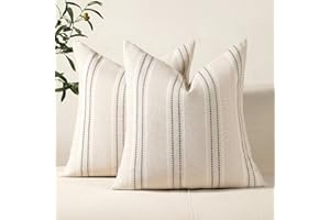 Hckot Throw Pillow Covers 20x20 Set of 2 Striped Pillow Covers Textured Linen Decorative Pillows Square Cushion Covers for Sofa Couch Bed Living Room Farmhouse Decor, Grey