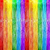 Voircoloria 4 Pack Rainbow Foil Fringe Backdrop Curtains, Tinsel Streamers Birthday Party Decorations, Fringe Backdrop for Graduation, Baby Shower, Gender Reveal, Disco Party