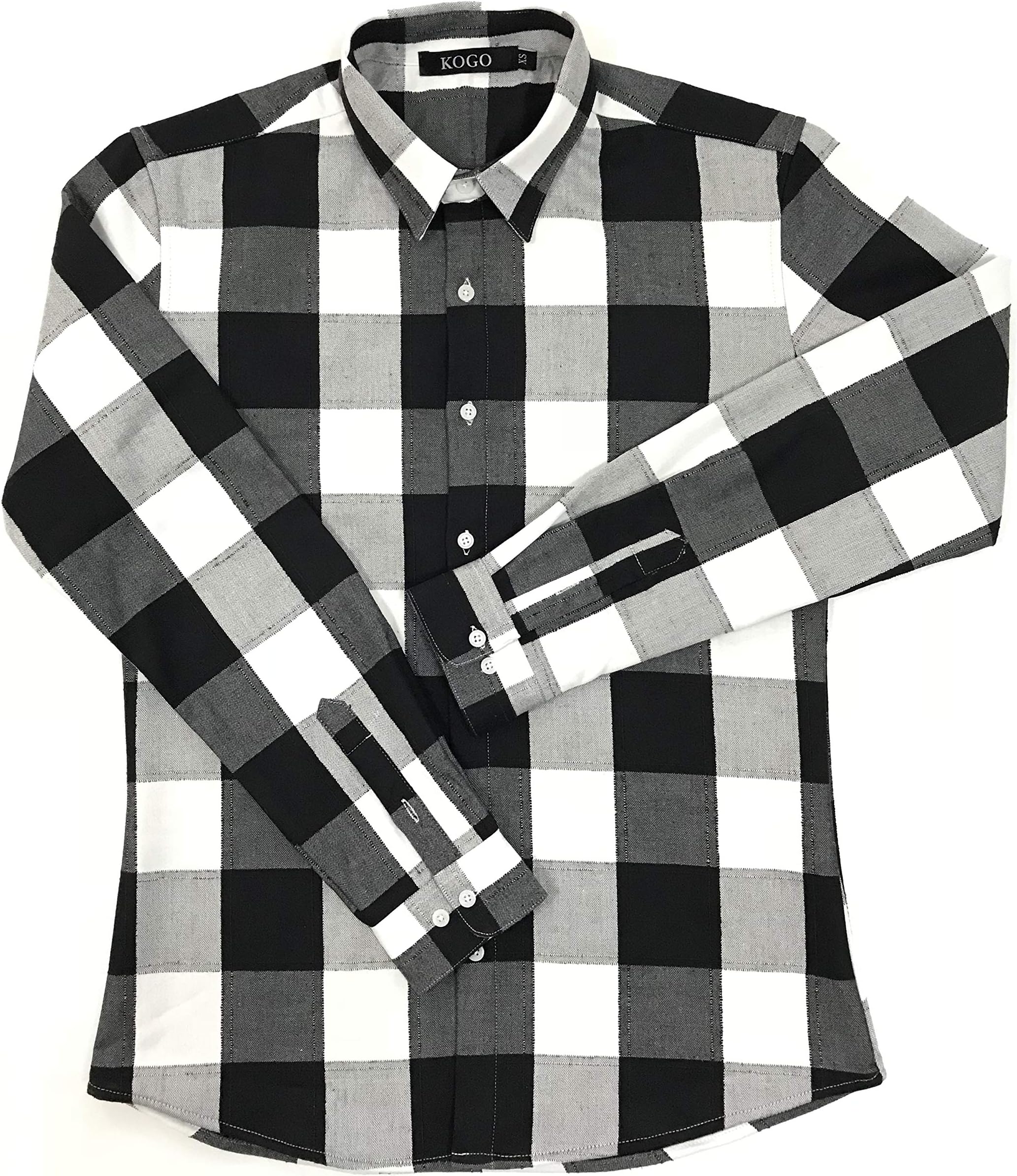 KOGO Men's Slim Fit Casual Long Sleeve Plaid Flannel Fleece Shirt