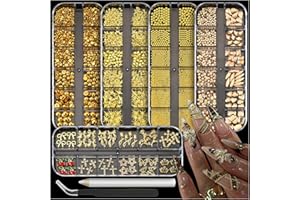UWETIME 5 Boxes Gold Nail Charms and Gems Charm for Nails Design with Gold Nail Rhinestones Pearls Stars and Caviar Beads