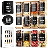 EDELHAUS Square Glass Storage Containers with Bamboo Lids 12-Pack (4x 30 oz, 8x 17 oz) Airtight Storage Jars with Lids for Food, Stackable Glass Kitchen Canisters with (Black Label)