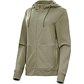Antigua Women’s Seeker Full Zip Fleece Hoodie - Ultra‑Soft Heather Fleece, Lightweight Layer, Stay‑Put Hood, Everyday Comfort