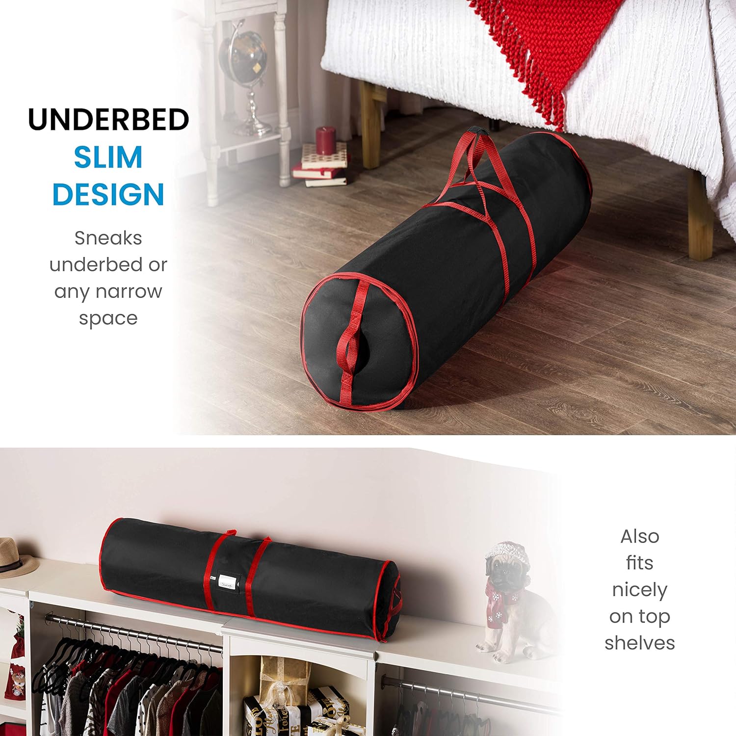 Premium Christmas Wrapping Paper Storage Bag - Fits 20 Rolls & Ribbon Holder, 46-Inch- Underbed Xmas Organizer With Gift Wrap Accessory Box, Dual Zips & Carry Handles, Tear Proof 600D- 5 Year Warranty: Home & Kitchen