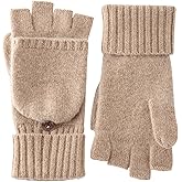 RYYOYY Luxurious 100% Cashmere Fingerless Gloves for Women with Convertible Mittens Flap Warm