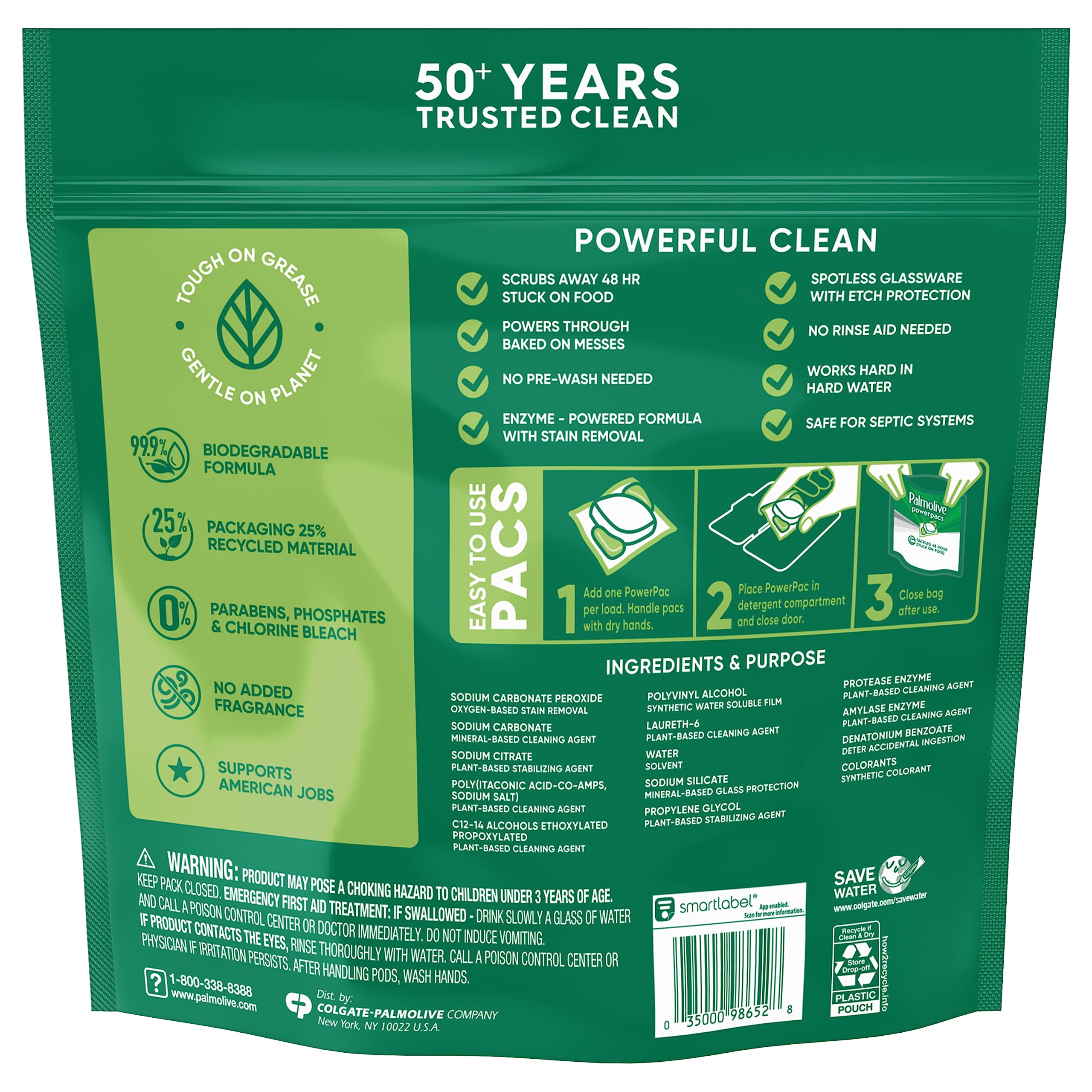 Palmolive PowerPacs Dishwasher Pods, 99.9 Biodegradable Formula in Dishwasher Tabs With No