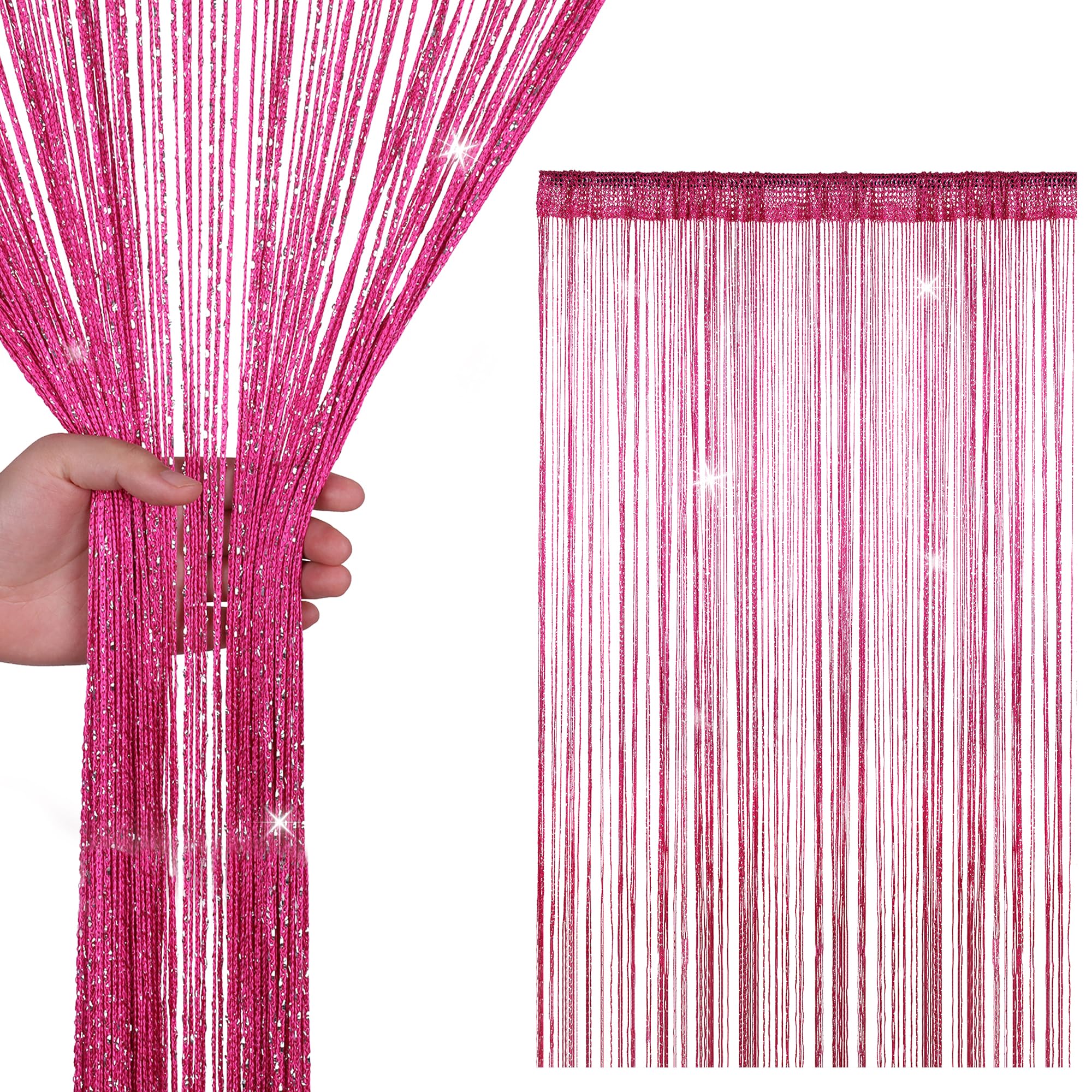 WedDecor Hot Pink String Curtains Glitter Fringe Panel Fly Screen Room Divider Tassel Curtain for Doors, Doorway, Windows, Home Décor, Event Decoration, (90cm x 200cm) — image 1