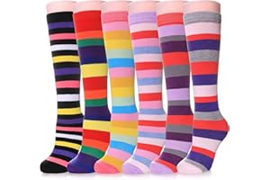 LINEMIN 3-12 Years Girls Knee High Socks Kids Cartoon Animal Warm Cotton Long Tall Boot Socks 6 Pairs
