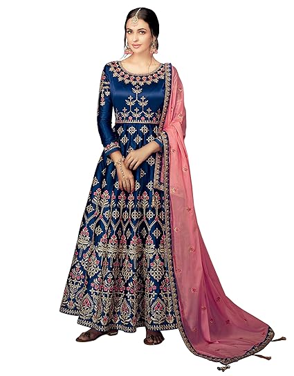 blue dress with pink dupatta