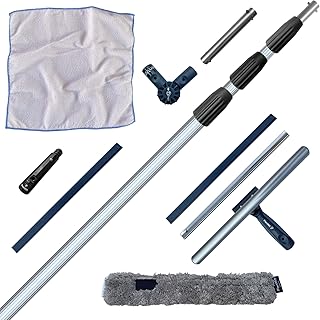 FenWi 6m Teleskop Fensterreiniger Profi Set mit Gummilippe, Kombi Fensterwischer Microfaser 35/40cm, Gelenk und Alu Teleskopstange 600cm - auch für Wintergarten, Solar und Photovoltaik Reinigung mit Teleskopstiel
