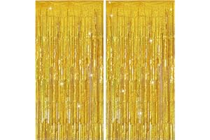 K.E.J. Tinsel Curtain Party Backdrop Gold Birthday Decorations 2 Packs Glitter Foil Fringe Curtain Party Decor Streamers Photo Booth for Birthday Christmas Wedding Halloween Graduation Decorations