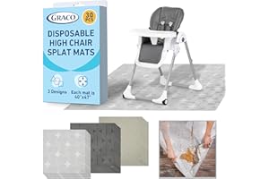 Graco Baby Disposable Splat Mats, 30 Sheets with Assorted Designs, 47" x 40", Eco-Friendly Floor Protector for Mealtime, Home & Restaurant Use