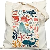 DYALE Canvas Tote Bag Double-Sided Prints with Snap Closure, Cute Tote Bag with Pocket for Shopping, Library, Work, Travel