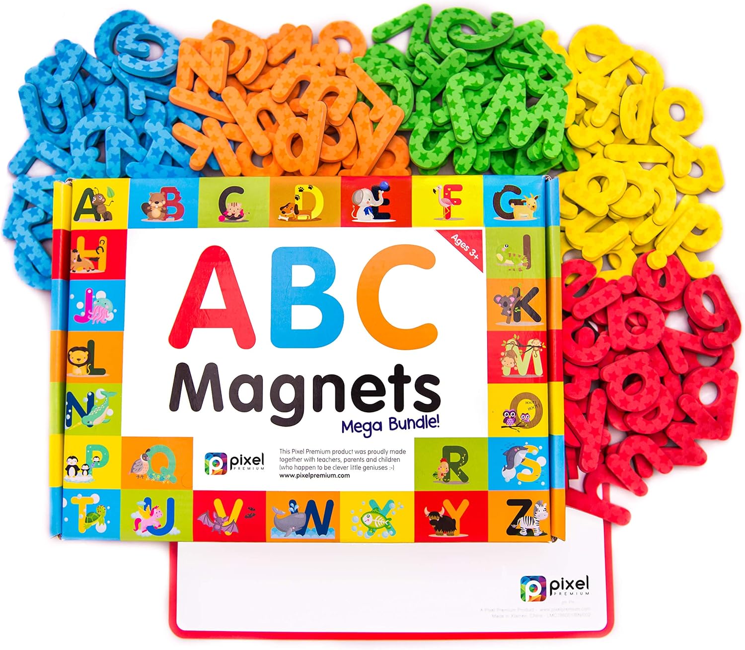 Pixel Premium ABC Magnets for Kids Gift Set - 142 Magnetic Letters for Fridge, Dry Erase Magnetic Board and FREE e-Book with 40+ Learning & Spelling Games - Best Alphabet Magnets for Refrigerator Fun!: Furniture & Decor
