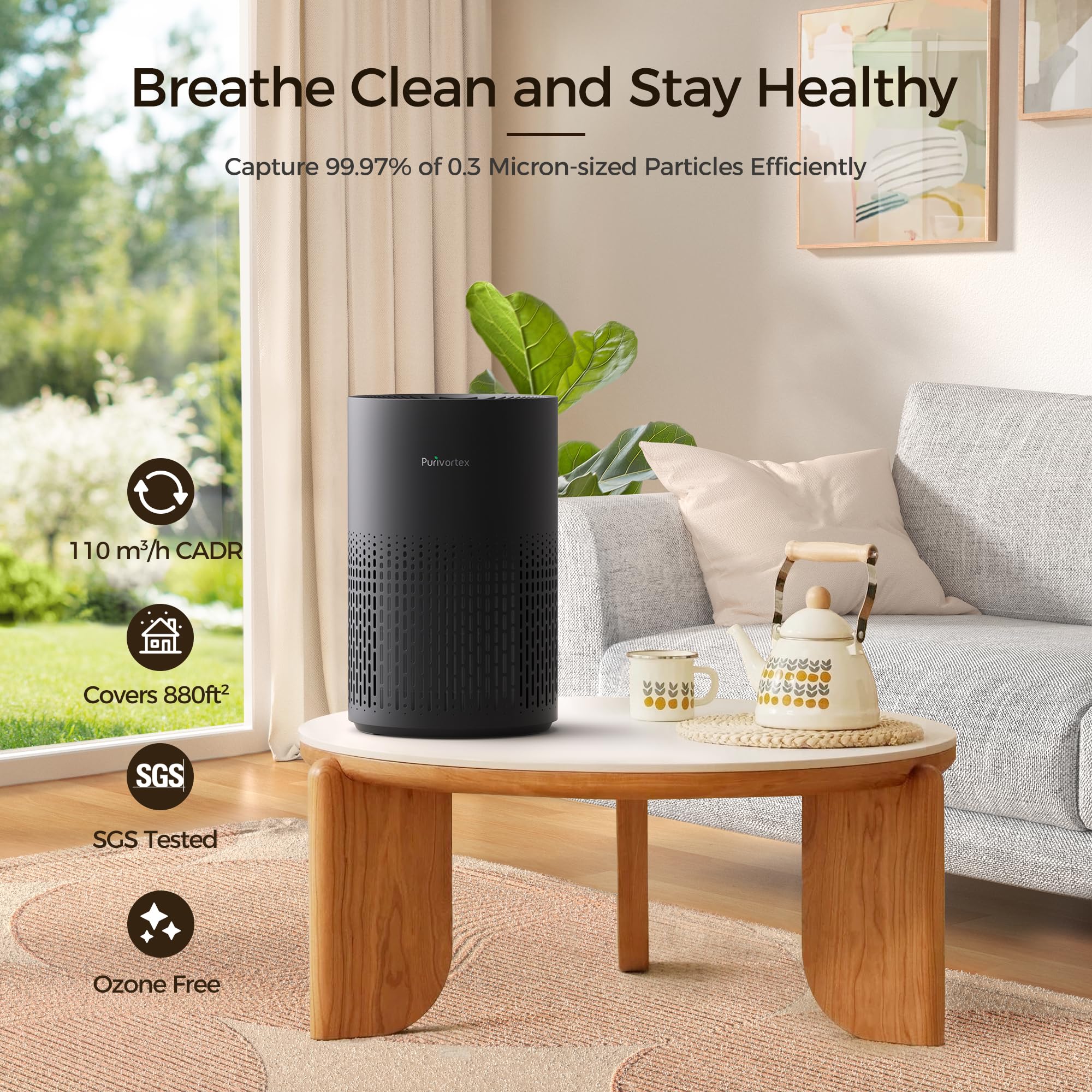 Air Purifiers for Bedroom, H13 True HEPA Filter for A11ergies, Pollen, Smoke, Dusts, Pets Dander, Odor, Hair, Ozone Free, 20db Quiet for Home, Room, Kitchen, SGS Certificaion - AC400 Black - Image 2