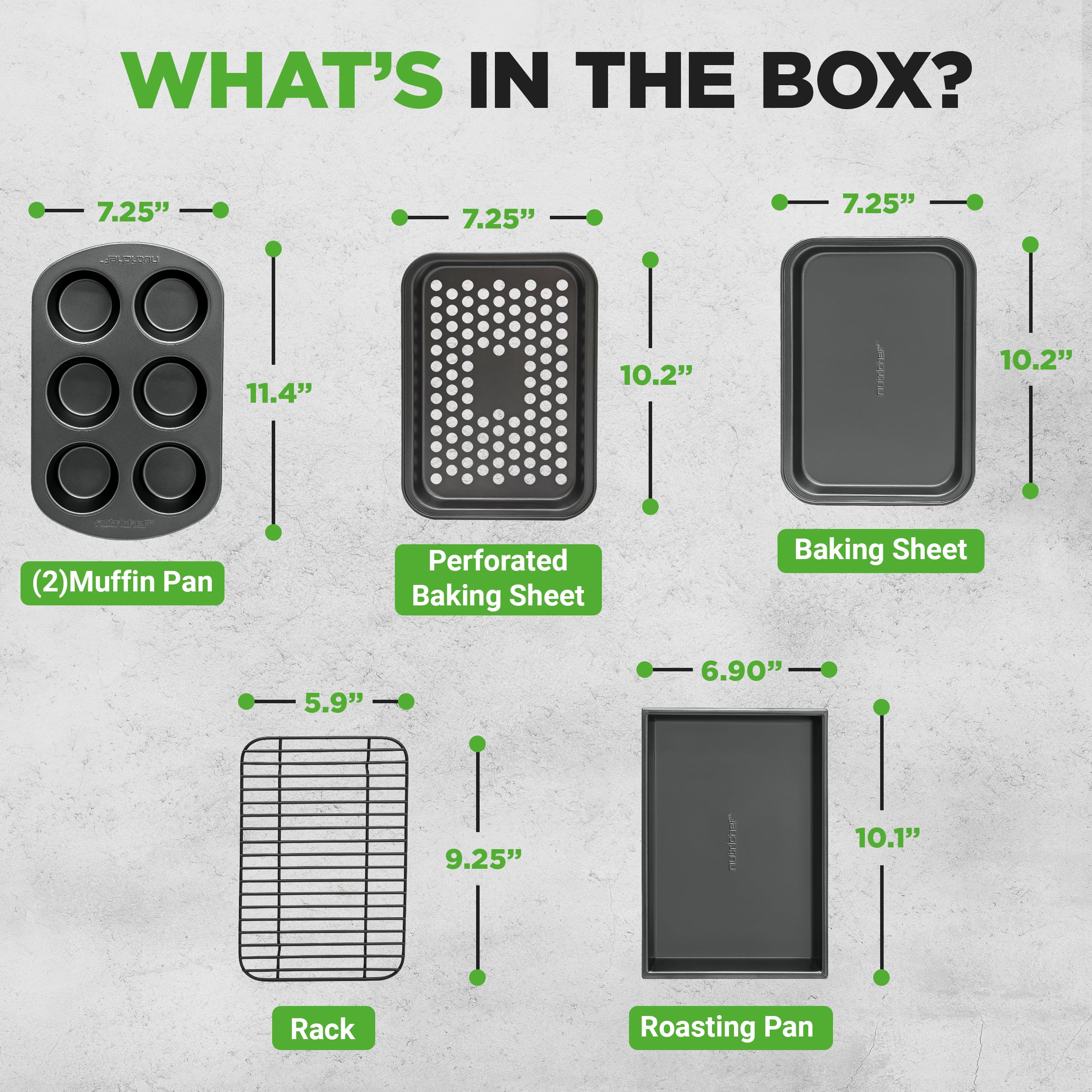 NutriChef 6-Piece Toaster Oven Bakeware Set, Compact Non-Stick Stackable Baking Pan Set with Muffin Pans, Roasting Tray & Baking Sheets, Durable Stain-Resistant Carbon Steel Design for Toaster Ovens