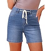 luvamia Jean Shorts for Women High Waisted Trendy Drawstring Stretchy Denim Shorts Summer Casual Jorts with Pockets