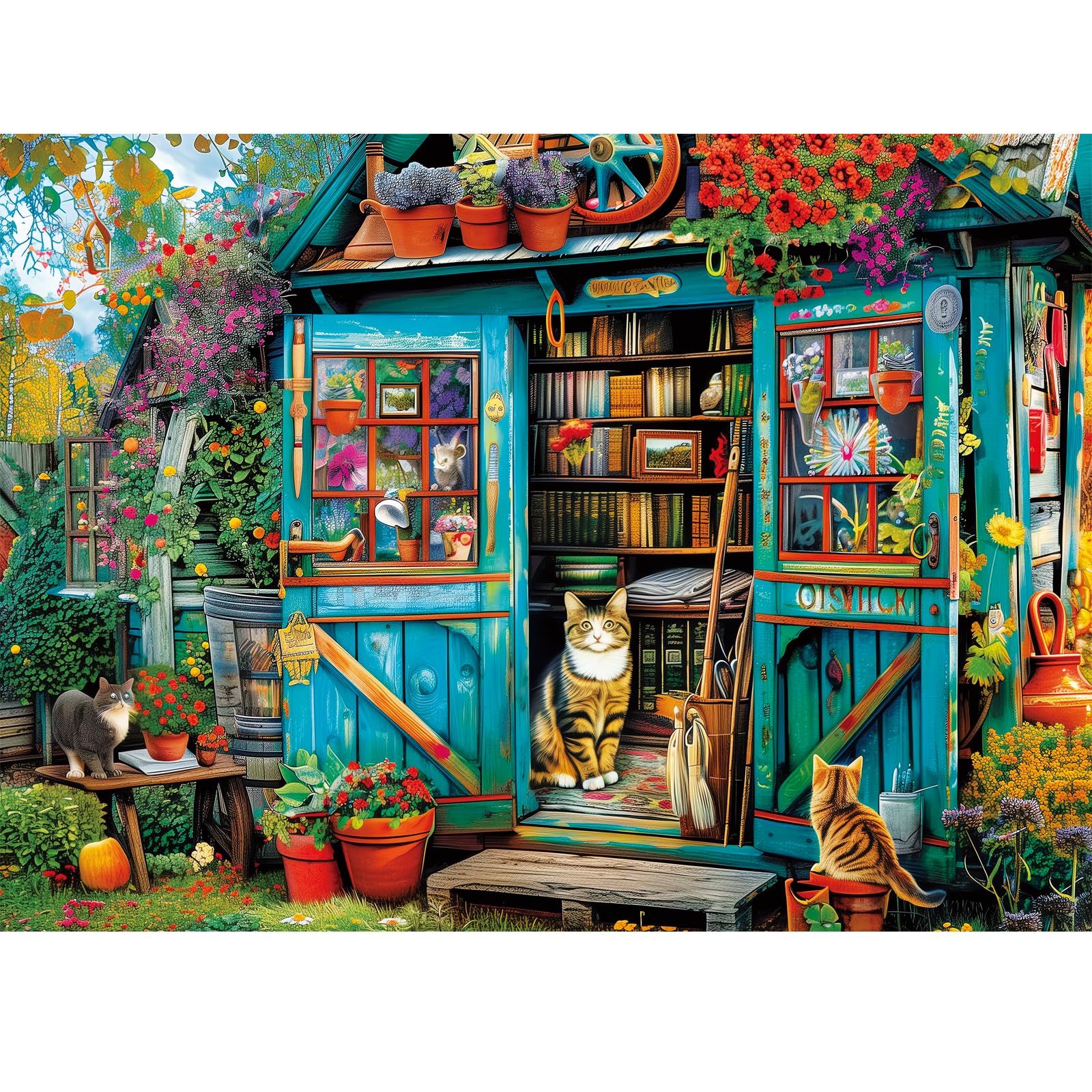 500 Piece Puzzle for Adults Jigsaw Puzzles Cat Puzzles, Book House Puzzles for Adult Elderly, Artistic Decorations, Educational Toys Challenging Activity Gift Family Puzzle Lovers for Friends