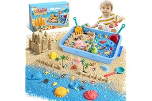 FRUSE Ocean Sensory Bin,Play Sand Art Kit with 2.2lbs Play Sand,12 Sea Animal Toys,Sand Molds,Role Play Beach Toy Sandbox Toys for Toddlers 3 4 5 6 7