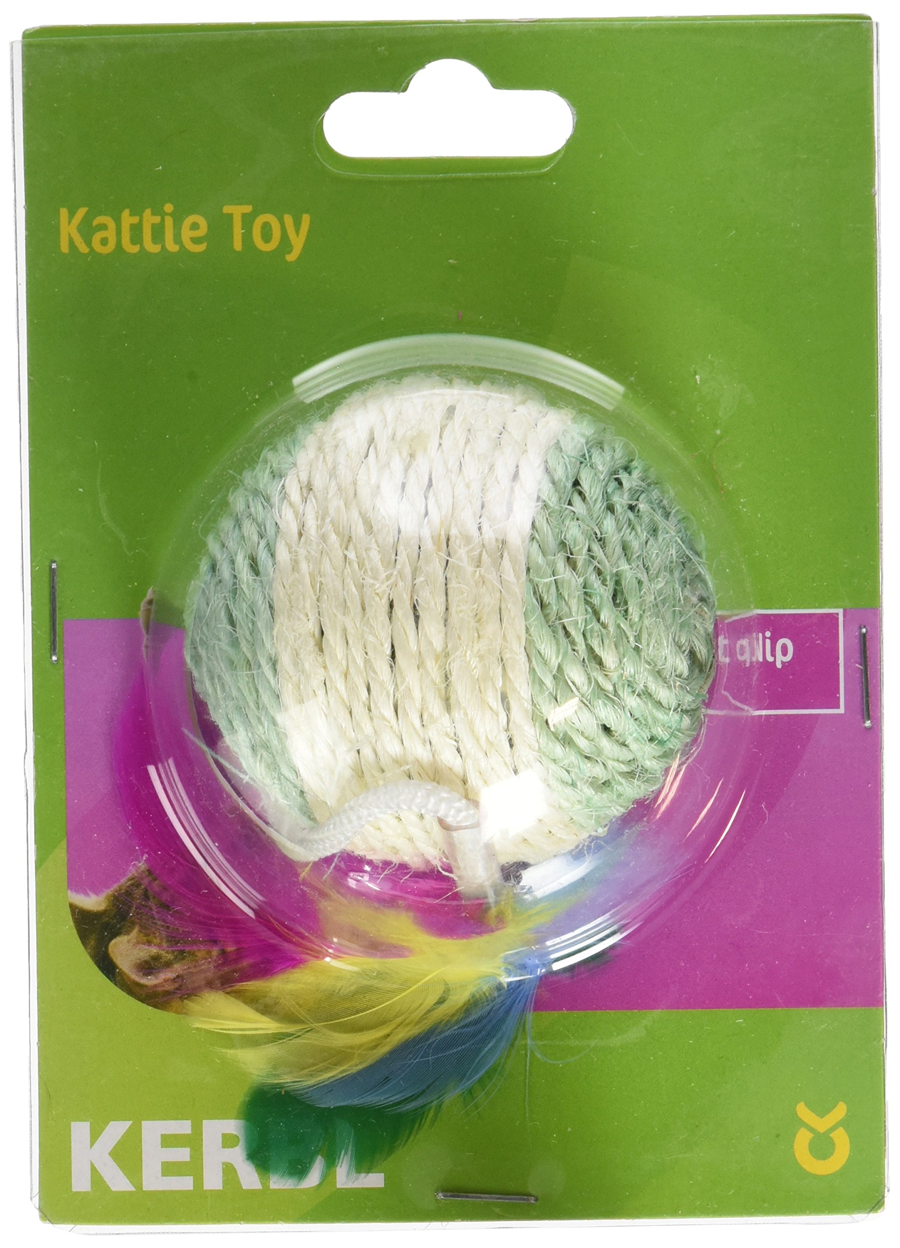 Kerbl Sisal Play Ball with Rattle/Feather, 6 cm, Assorted Colours