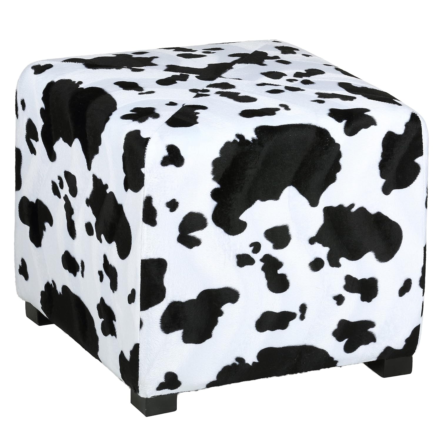 Cortesi Home Mucca Cube Ottoman in Cow Print Fabric, Black