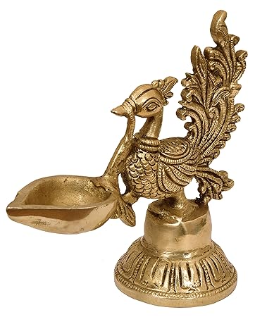 Nexplora Industries Bird Design Brass Diya Deepak Oil Lamp in Glossy Black Antique Finished Puja Item Home Decor Fengshui Gift