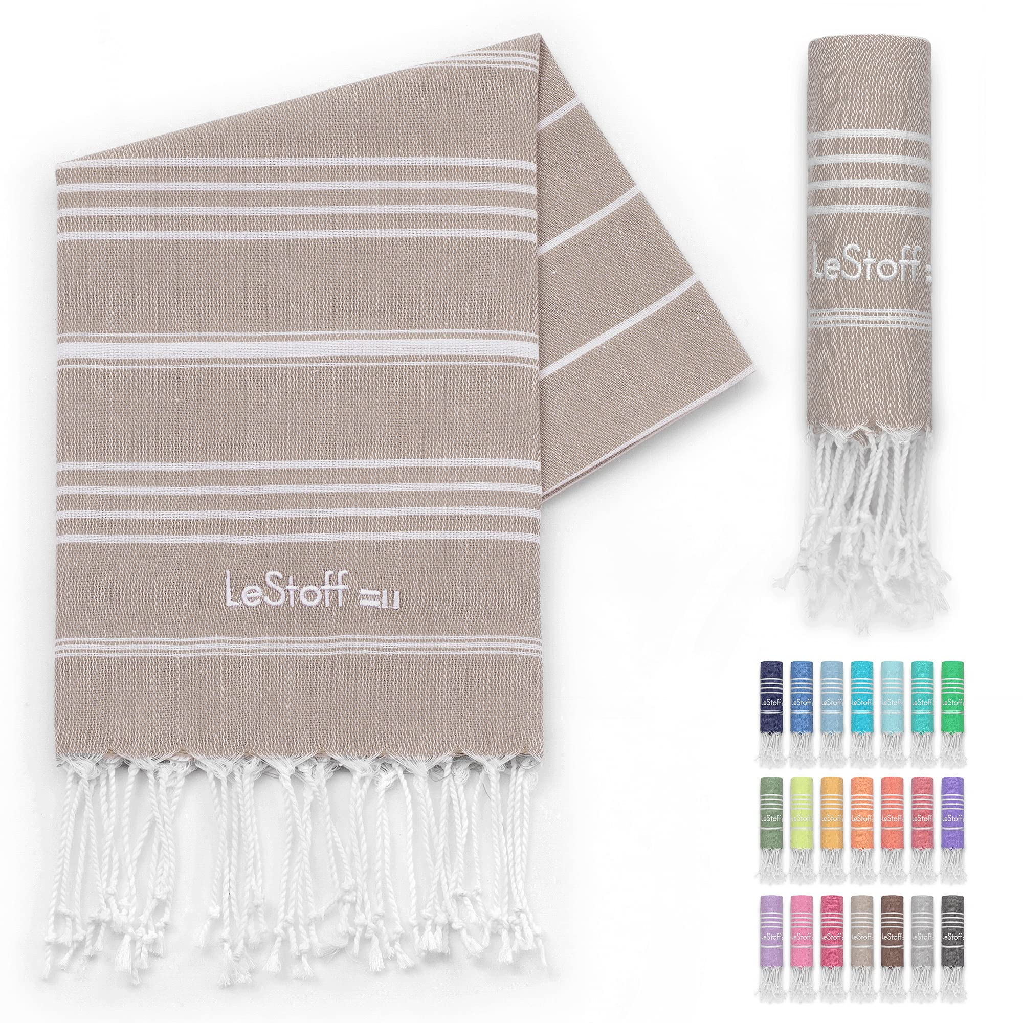 LeStoff Premium Hammam Towel - 100% Organic Cotton - Pre-washed Sustainable Absorbent & Quick-drying - Beach, Bath, Shower, Yoga, Spa & Travel Towel (50 x 100 cm, Beige)