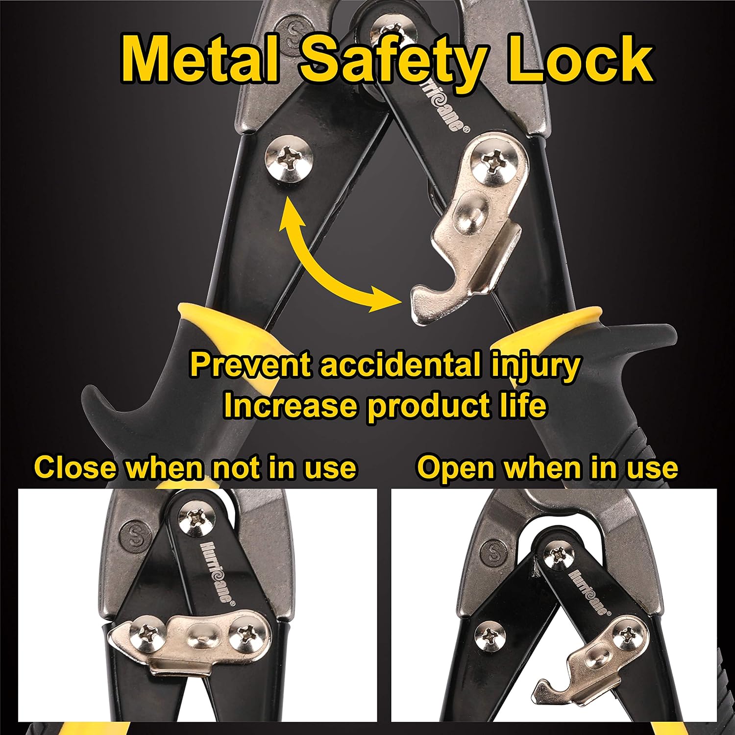 HURRICANE 3 Pcs Aviation Tin Snips Set, Metal Cutter Shear for Cut Sheet Metal Chrome Vanadium Steel, Straight Left and Right - Image 5