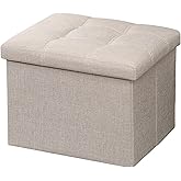 AmasSmile Beige Ottoman with Storage,Foot & Leg Rest Stools Small Cute Stool Short Bench Folding Ottomans Square Footstools for Shoe Living Room Under Desk Outdoor RV Camper Each Space Storage