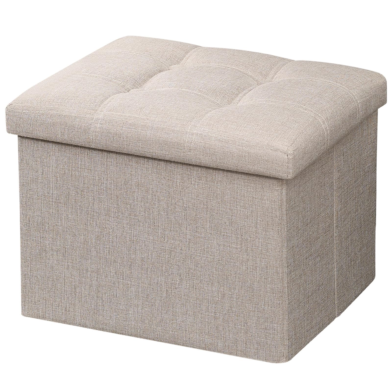 Photo 1 of AmasSmile Storage Ottoman Folding Foot Rest Stool, 17 inch Linen Footstool Bench, Short Ottoman Bench, Storage Foot Rest Store, Books, Beige