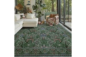 Dadasgk Dark Green Floral Area Rug 8x10 for Living Room, Boho Washable Moody Rug for Bedroom Dining Room Under Kitchen Table,