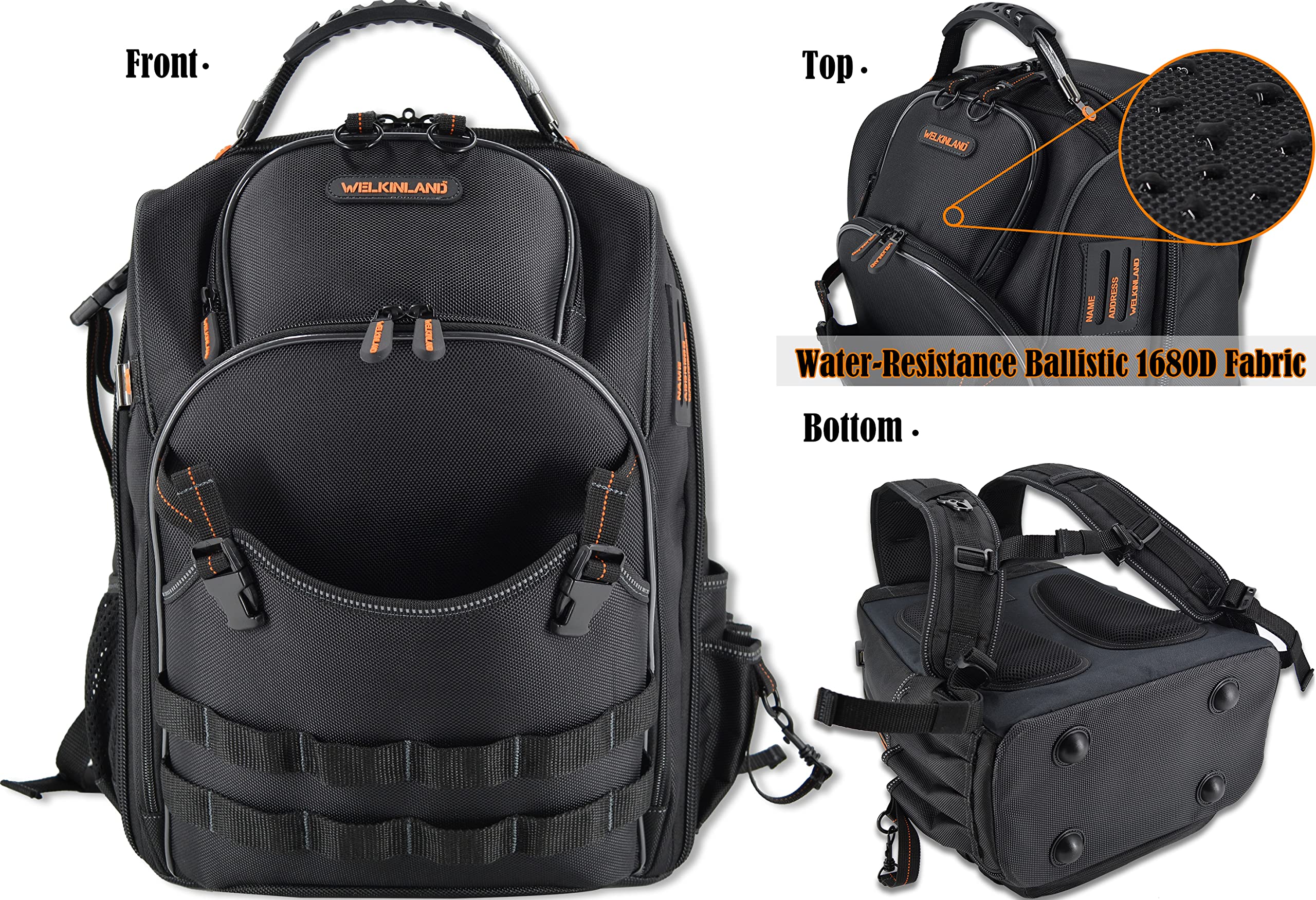 66-Pockets Tool Bag, Heavy-Duty Jobsite back pack for electricians, construction, men