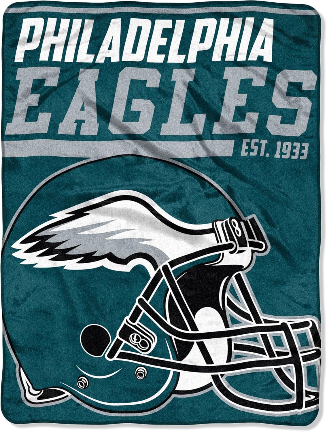The Northwest Company 1 Pc, Philadelphia Eagles Blanket 46x60 Raschel 40 Yard Dash Design Rolled, 100% Polyester, Big Team Logo & Graphic Background, Decorative Binding Around Edges, Machine Washable