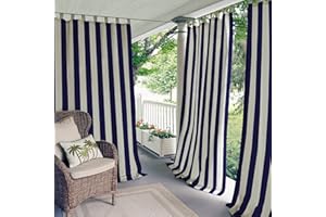 Elrene Home Fashions 026865874471 Indoor/Outdoor Tab Top Stripe Single Panel Window Curtain Drape, 50"x84", Navy
