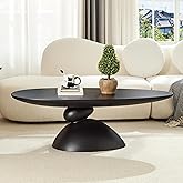 Coffee Table, 47.2", Pebble Base, Matte Finish, Fiberglass, Modern, Black | Minimalist Scandinavian Low Coffee Table, Designer-Inspired Pebble Base Center Table for Modern Living Room &amp; Apartment