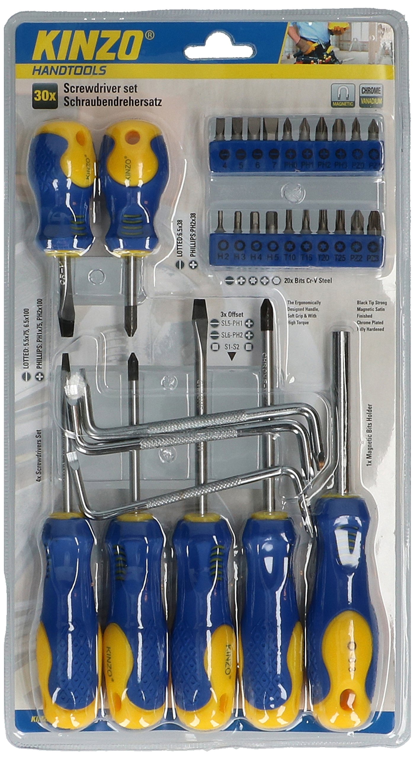 Kinzo 29 Piece Screwdriver Set – Blue & Yellow 871125293536