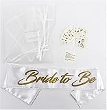 Bride To Be Sash white double layer satin with gold lettering -Bridal Wedding Veil - 12pc Bride & Team Bride gold metallic tattoos 2 Bride & 10Team bride-Bachelorette Party Decorations Supplies