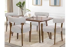 RNKSFX Wooden Dining Chairs Set of 4 Upholstered Kitchen & Dining Room Linen Fabric Chairs Mid Century Modern Dining Woven Chairs Low Back, Beige Fabric