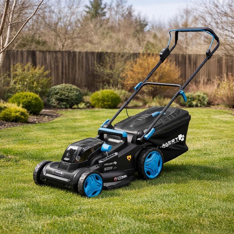 - Set cortacésped con batería 43 cm 2x18V con Taladro Atornillador 50 NM, 2X baterías de 4,0 Ah y Cargador Duo, cortacésped eléctrico sin escobillas Set Completo para jardín y Taller