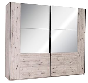 Movian Saale Schiebetürenkleiderschrank mit Spiegel, 2 Türen, 250 x 217,6 x 66 cm, Wellington-Eiche Optik