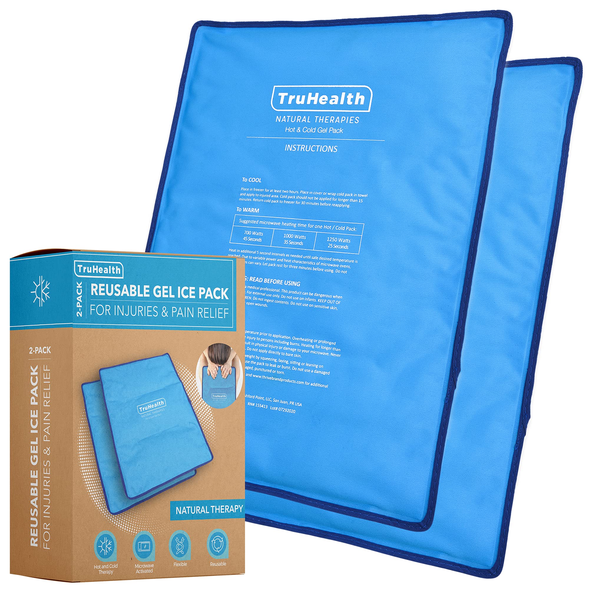 Photo 1 of TruHealth Extra Large Reusable Gel Ice Pack for Injuries & Pain Relief - 2-Pack, Extra Large - Blue - Hot & Cold Therapy Ice Bags for Injuries - Flexible, Leak-Free Design
