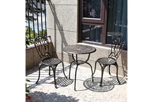 C/G PATIO CASA C/G 3 Piece Bistro Set,Outdoor Patio Set,Anti-Rust Cast Aluminum Bistro Table Set for Park Yard Front Porch Furniture(Antique Copper)