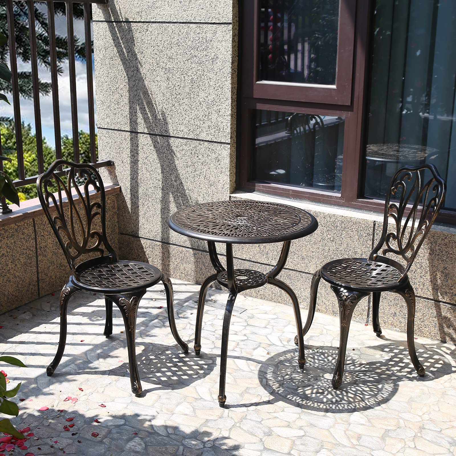 Photo 1 of ***Only Table Top*** ***Stock Photo Is A Similar Item*** C/G 3 Piece Bistro Set,Outdoor Patio Set,Anti-Rust Cast Aluminum Bistro Table Set for Park Yard Front Porch Furniture(Antique Copper)